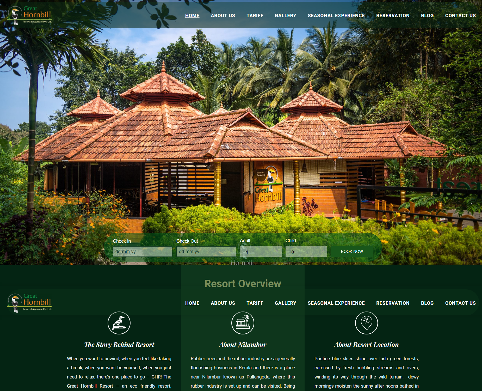 Vignesh Vikram GreatHornBill Resort Website